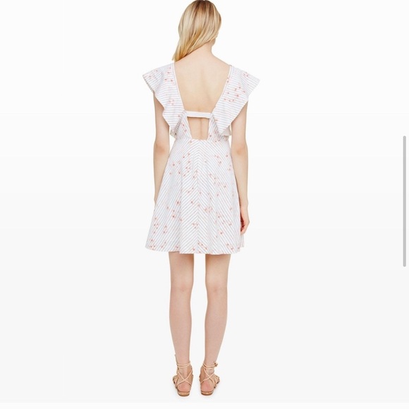 Club Monaco Floral Stripe Dress White Navy Red 00 - Picture 4 of 11